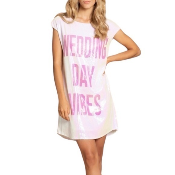 Hayley Paige Wedding Day Vibes Pink & White Sequin Bride Bachelorette Dress